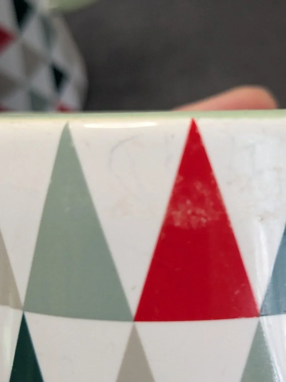 Starbucks Ceramic Mugs Set Of 2 With Green Interior & Geometric Triangle Pattern